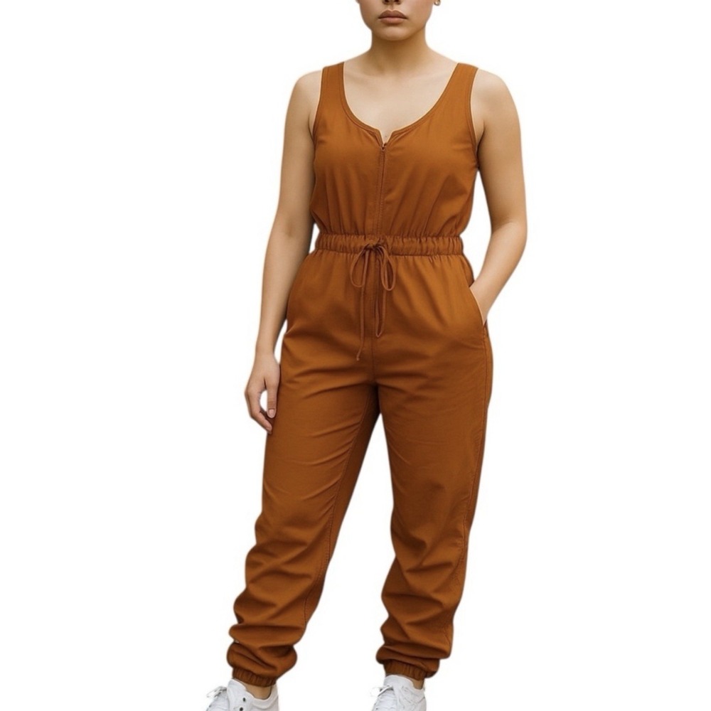 Prana Railay Jumpsuit Clay Brown XS Sleeveless Drawstring Waist Pockets NWT